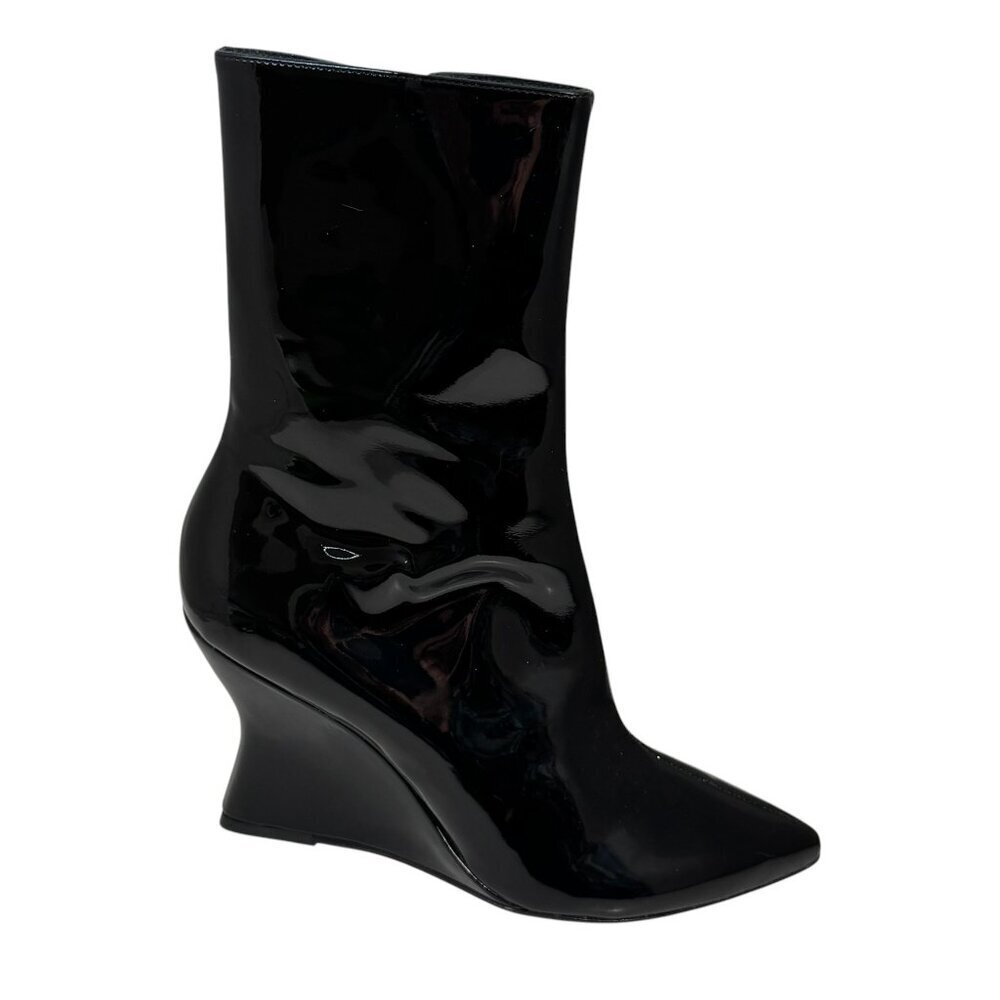 Black Suede Studio Lauren Patent Leather Wedge Ankle‎ Boots 38.5/8 New $468
